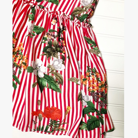 CHETTA B Red Striped Summer Floral Dress Tropical - Picture 2 of 6